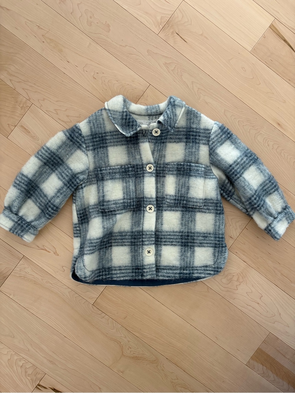 Zara Blue & Cream Plaid Kids Pea Coat